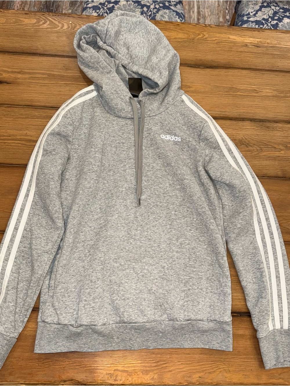 adidas Heather Gray Hoodie with White Sleeve Stripes